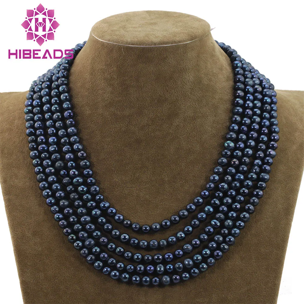 

Fashion African Wedding Bridal Black Pearl Necklace 5 Layers Nigerian Women Party Beads Necklace Jewelry Free Shipping ABH231