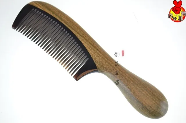 Green Sandalwood comb horn comb mahogany carved furniture decoration natural health care massage anti-static Xian as gifts