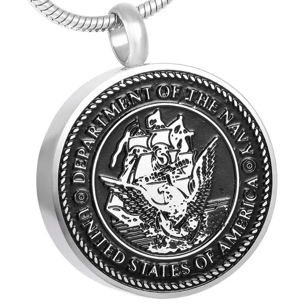 IJD8418 Round Stainless Steel Keepsake Pendant Men,United States Army with Bald Eagle Memorial Urn Necklace Cremation Jewelry