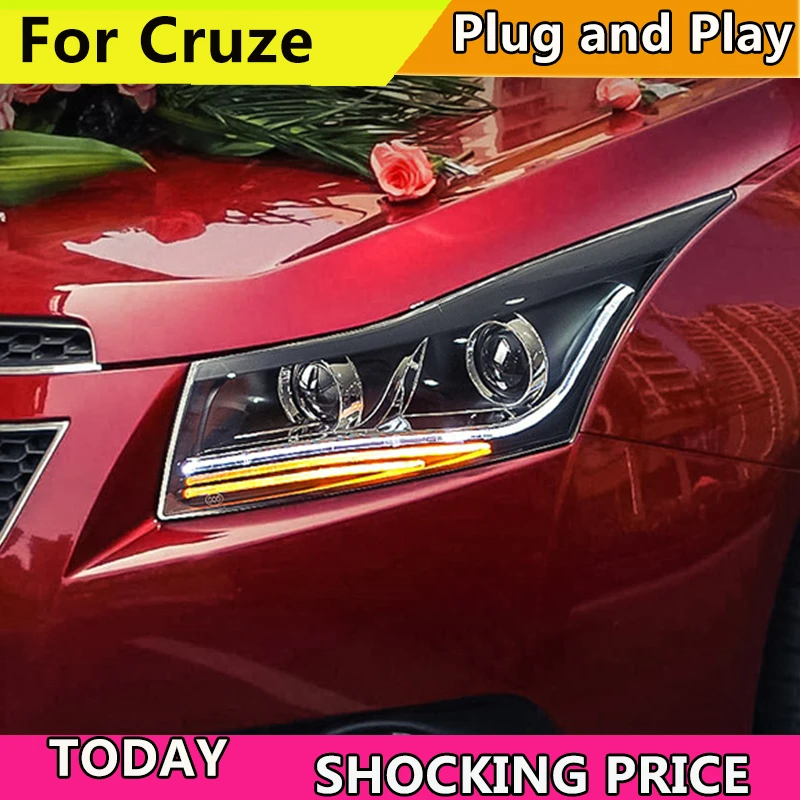 

Автомобильный стиль для Chevrolet Cruze 2009-2015, фары, светодиодные фары DRL, линзы с двойным лучом H7 HID, ближний свет, круз спереди