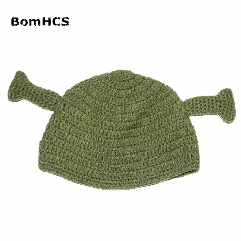 BomHCS Novelty Cute Monster Shrek Beanies Men's Women's Hats Funny Animal Caps Birthday Unique Gifts Handmade Warm Winter Gorros