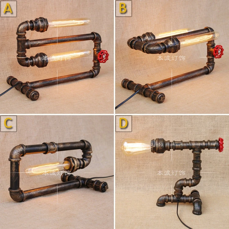 

Water pipes Table lights loft simple retro desk industrial wind pipe creative personality living room lamp Table Lamps SG2