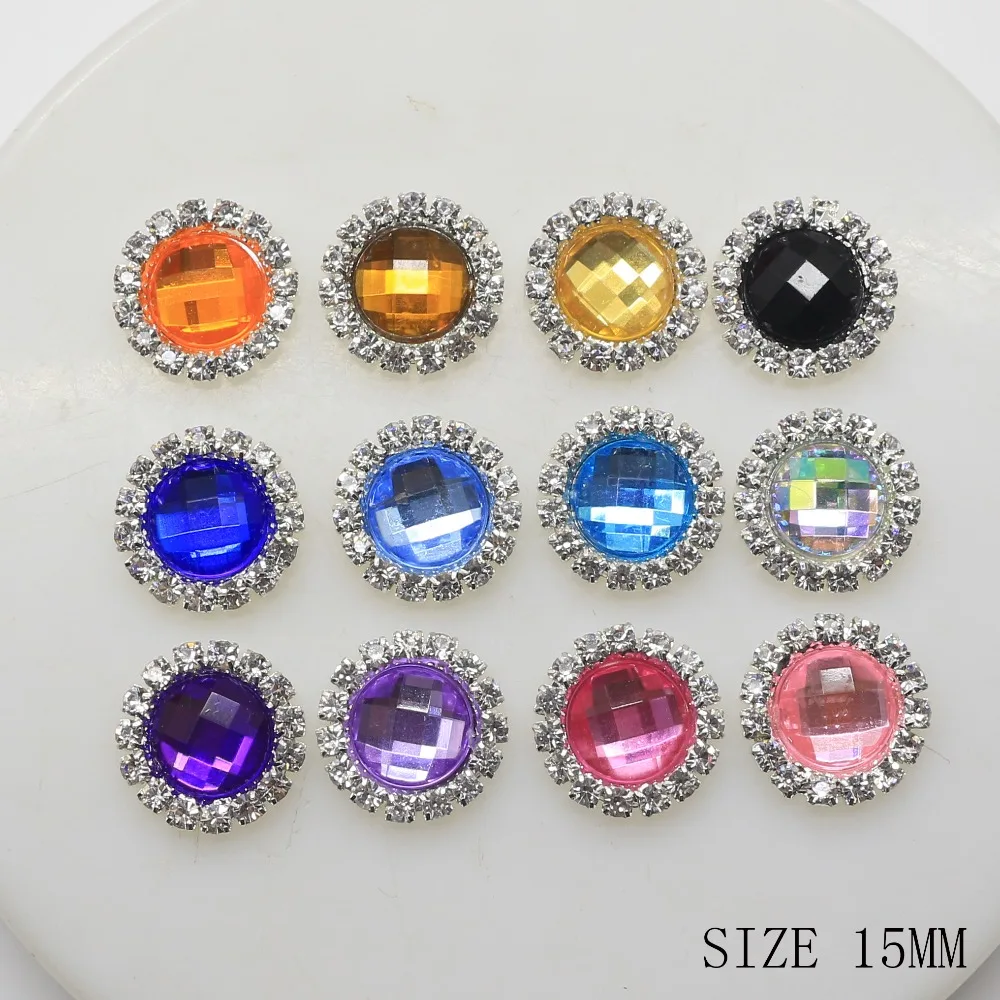 ZMASEY Sale Price 24Color Rhinestones Buttons 10Pcs/Lot 15mm Crystal Button Metal Accessories Holiday Party Card Ribbon Decor