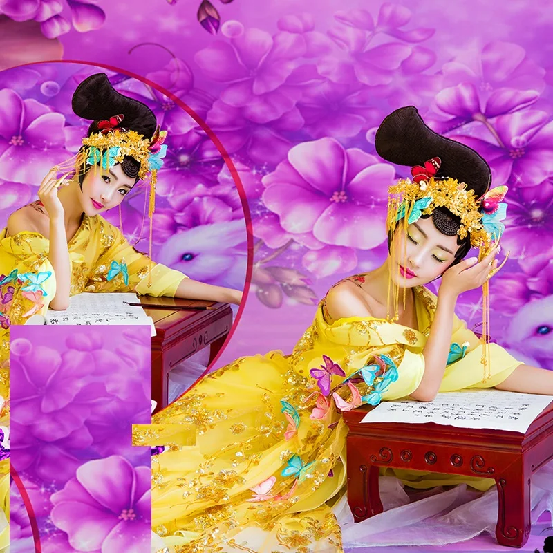 Yu Zan Ji-disfraz de Pailette Tang emperatriz para mujer, Hanfu para actuaciones de escenario o fotografía temática, Hanfu amarillo