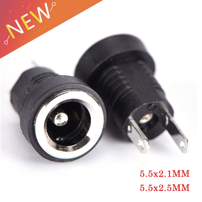 5/10Pcs 5A 30v For DC Power Supply Jack Socket Female Panel Mount Connector 5.5mm 2.1mm Plug Adapter 2 Terminal Types 5.5x2.1