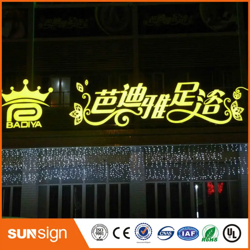 Kecerahan tinggi akrilik LED Di Dalam Stainless Steel Side Tanda Led illuminated Sign Untuk Toko Toko Tanda