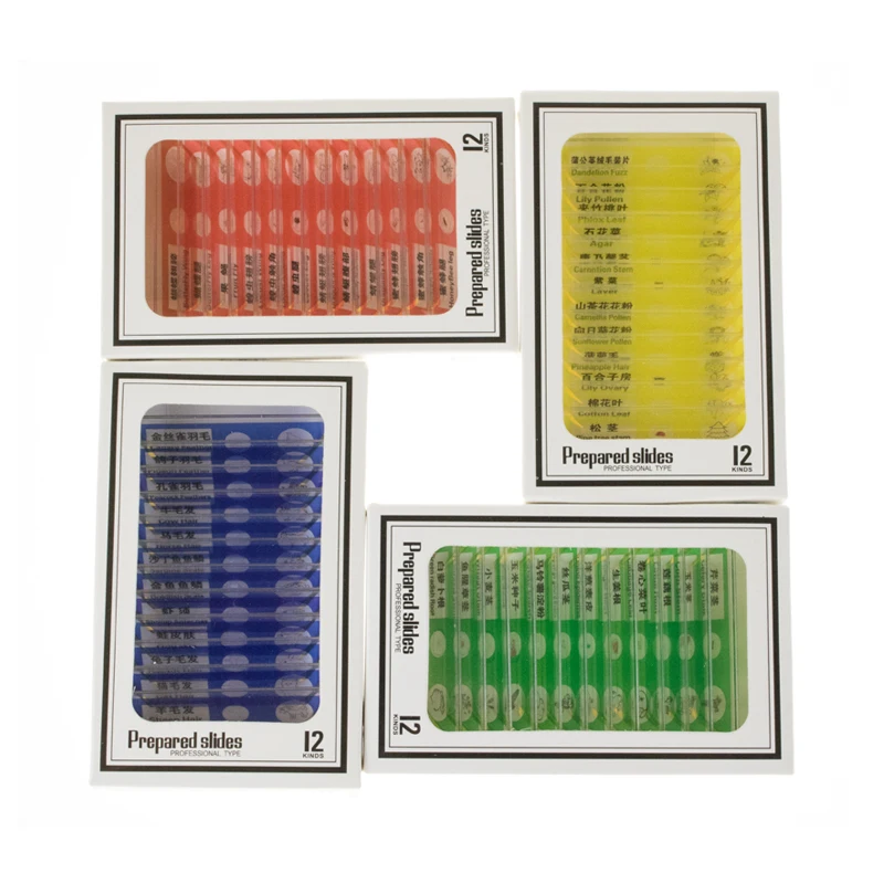 48 Kinds Plastic Prepared Microscope Slides of Animals Insects Plants Flowers Sample Specimens Biological Microscope