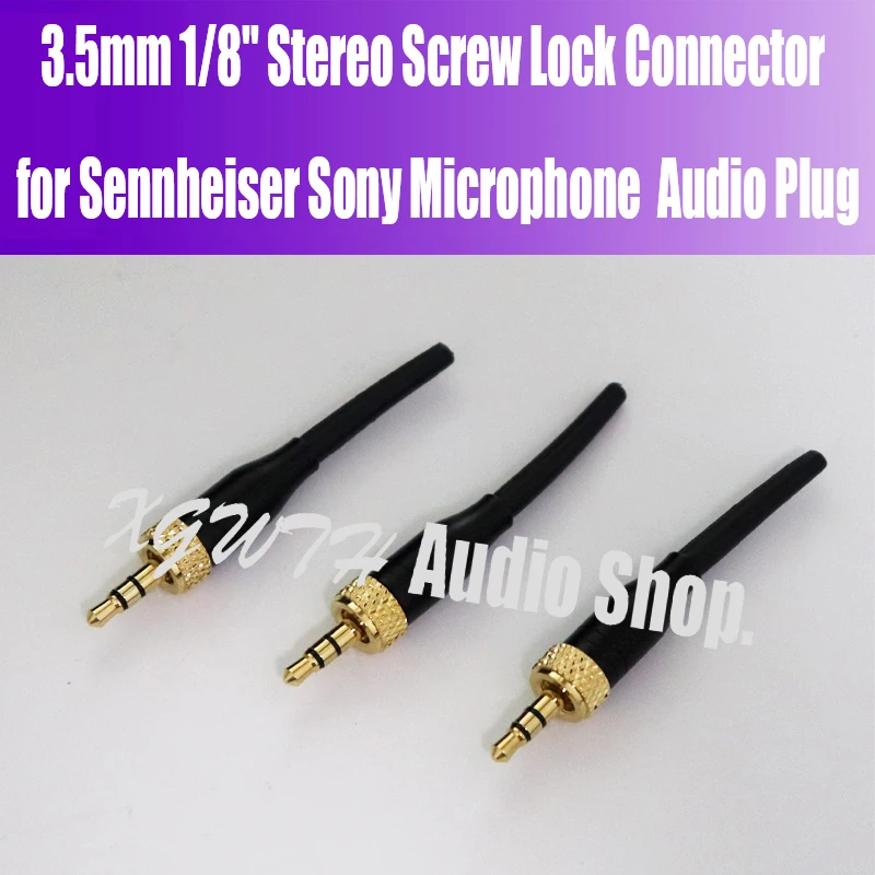 Gold Plated 3.5 Stereo Lock Plug 3.5 Stereo Screw 3.5mm Stereo Audio Plug for Sennheiser Sony Microphone Mic Plug