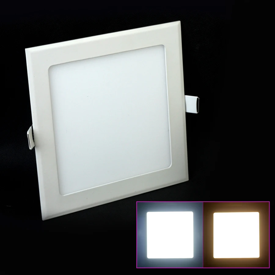 Luz de teto embutida LED, 3-25W, branco quente, branco natural, branco frio, luz de painel LED quadrada, luz desligada, CA 85-265V