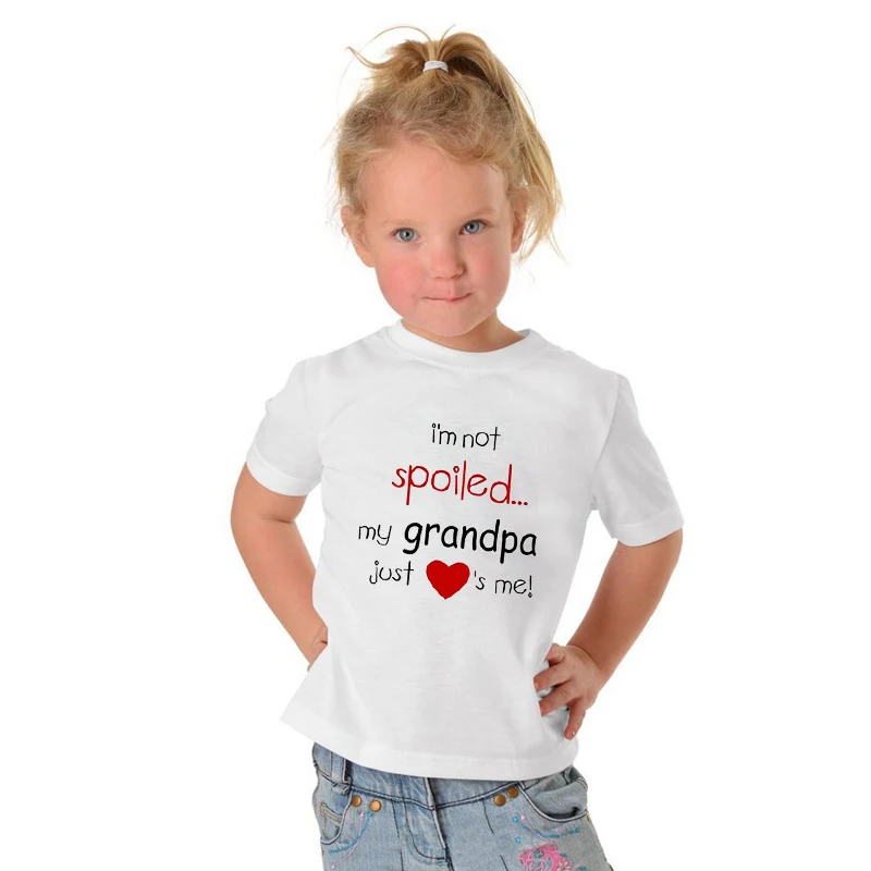 Summer Fashion Kids Boys Girls Clothes Grandpa Loves Me Print T-shirt White Short Sleeve Cotton Children Tshirt 0-10Y