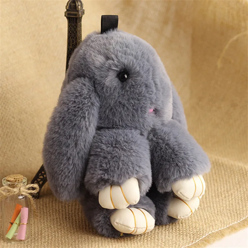 18cm Faux Rex Fur Rabbit Keychain Big Pompom Bunny Toys Keyring Trinket Hare Toy Car Key Ring Women Bag Charms Jewelry Doll Gift