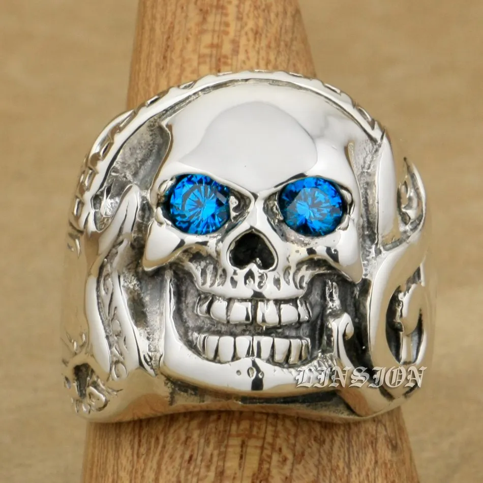 CZ Eyes Guitar 925 Sterling Silver Music Skull Ring Mens Biker Rocker Punk Ring 8VX13 US Size 7 to 15