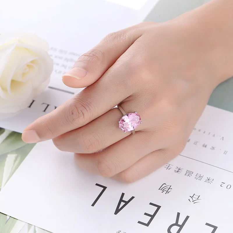 2024 New Arrival European Pink Zircon Crystal Women Ring Stamp Wedding Ring Fashion Party 925 sterling silver Jewelry