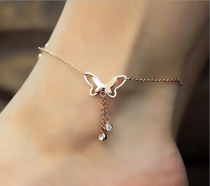 Korean Version Of The 2019 Fashion New Anklet Simple Wild Simple Adjustable Long Butterfly Crystal Ladies Anklet Gift Wholesale