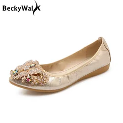 Soft Sole Foldable Women Ballet Flats Luxury Rhinestone Ladies Shoes Big Size 41 42 43 Loafers Spring Autumn Shoes Woman WSH3502