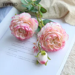 YO CHO Artificial Peonies for Garden Decoration Fake Flowers White Pink Rose Silk Flower Pink Peony Wedding Bouquet 3 Heads
