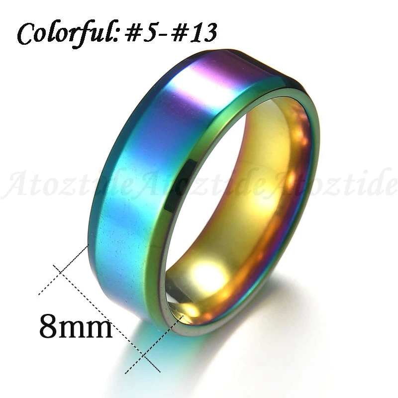 Atoztide Fashion 8mm Black Color Stainless Rings For Women Men Party Round Wedding Band Lovers/Couple Rings Jewelry Gift