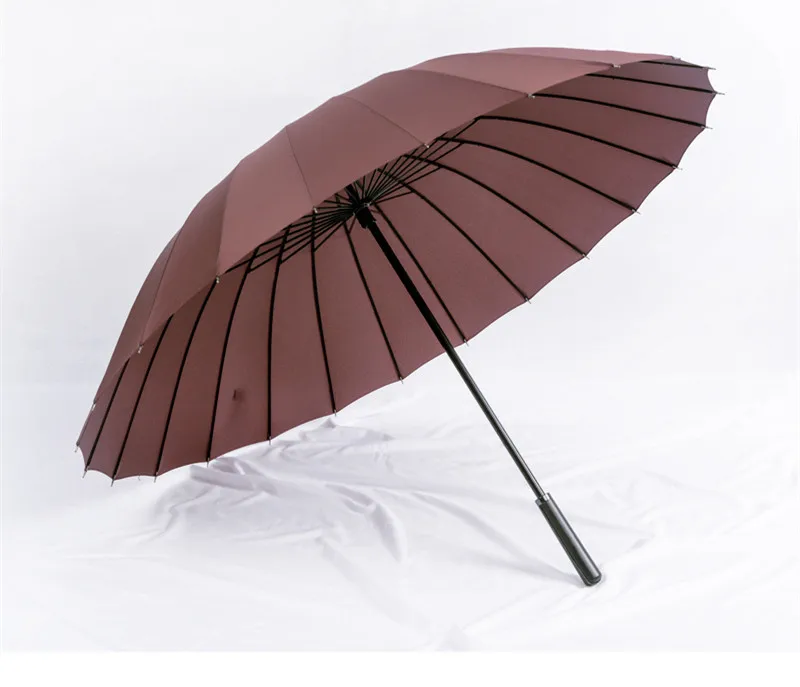 115cm open diameter Hand open 24 ribs solid colour leather PU business windproof umbrella carrying belts waterpoof car parasol