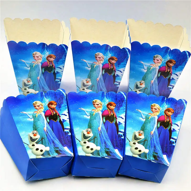 Disney Cartoon Frozen Box 6pcs/Lot Disposable Paper Box Princess Anna Elsa Theme Birthday Party Baby shower Popcorn Box Supplies