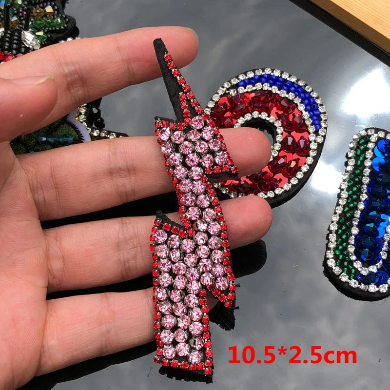 3D Handmade Rhinestone Beaded Lightning Patches LOVE Sew On Sequin Patch For Clothing Beading Applique Pineapple Patch