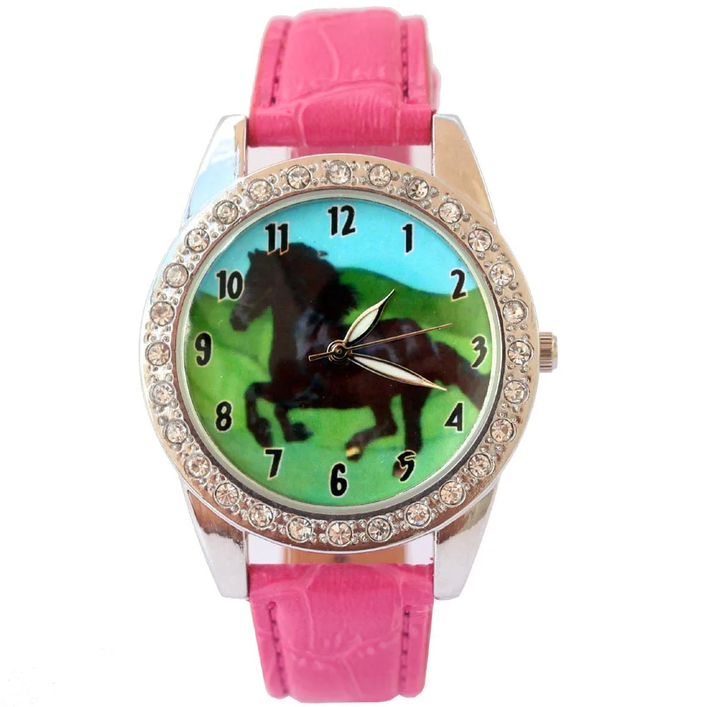 Chaoyada Brand New Black Horse Animal Men Watch Analog Quartz Crystal Diamonds Black Strap Lady Student Wristwatch Gift Xmas L18