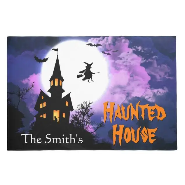 Funny Personalised Haunted House Welcome Door Mat Custom Name Halloween Home Decor Novelty Doormat Rug Carpet Polyester 18*30