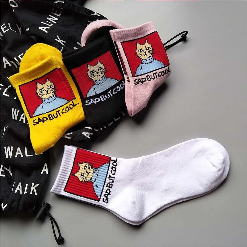 Skarpety damskie kot kreskówkowy unisex skarpetki sportowe styl Harajuku wysokiej jakości moda nadruk zwierzęcy skarpetki na deskorolkę prezent na boże narodzenie