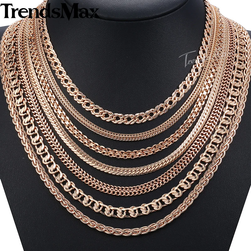 Necklaces 7Pcs/Lot 585 Rose Gold Color Curb Weaving Chains Necklace for Women Men Fashion Wholesale Jewelry 50cm60cm CNN1A