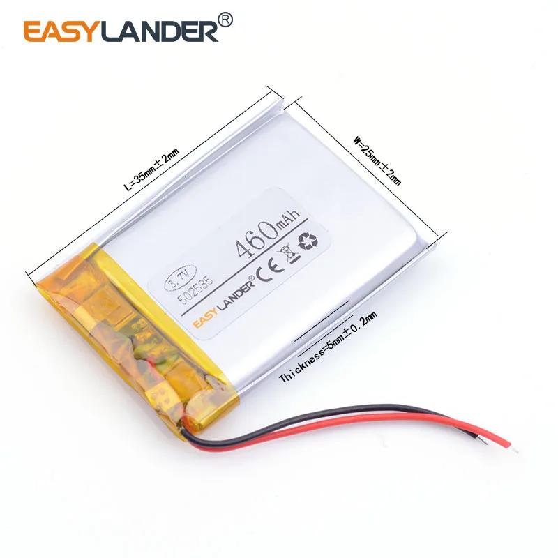 3.7V 460mAh  Rechargeable  li Polymer Li-ion Battery For bluetooth headset MP3 player MP4 MP5 DIY gifts  toys 502535 052535