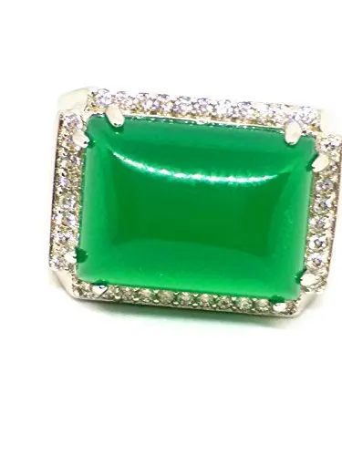 Koraba Fine Jewelry Natural Green Jade Ring Square 925 Silver Finger Circles Adjusted Free Shipping