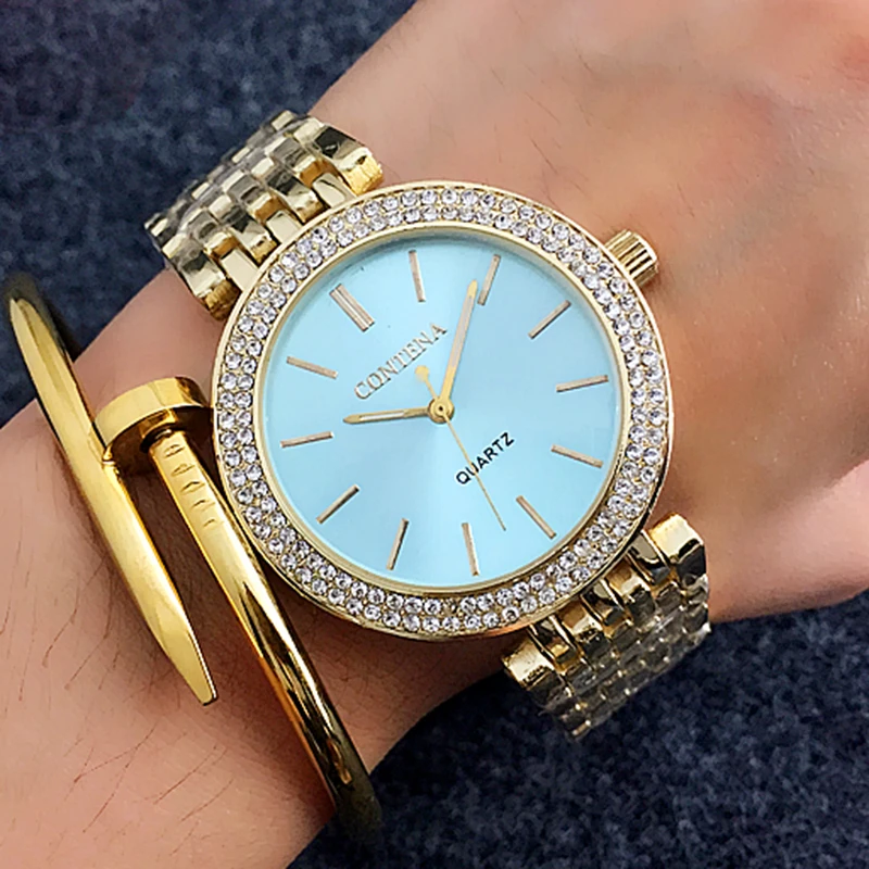 Contena-Relojes de pulsera sencillos de lujo para mujer, reloj de cuarzo de acero inoxidable completo, reloj de negocios para mujer, erkek kol saati