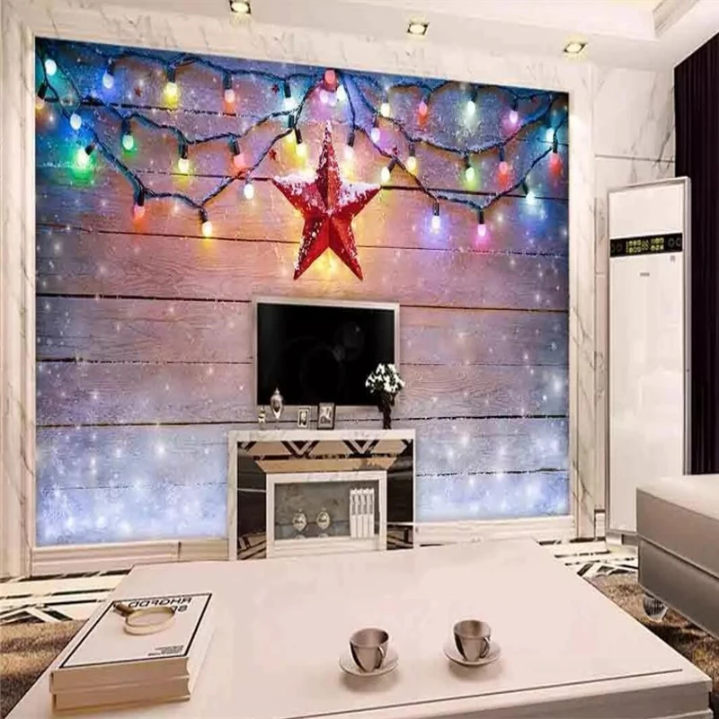 

3D dream board Christmas lighting and five-pointed star TV background wall painting