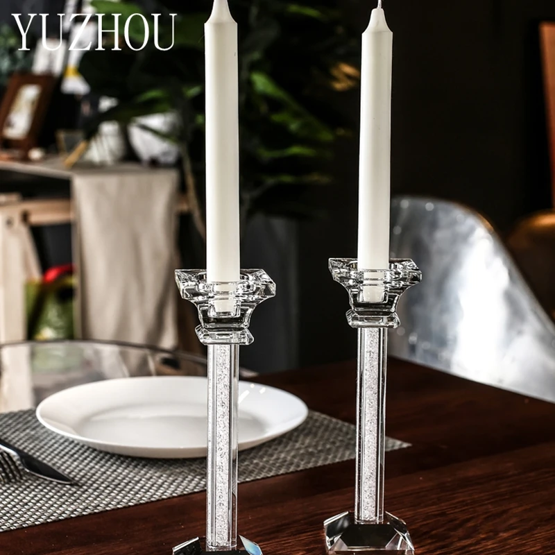 High-end Transparent Crystal Glass Pole Candle Holder For Wedding Party Candlelight Dinner Decor Home Decoration Gifts(gift box)