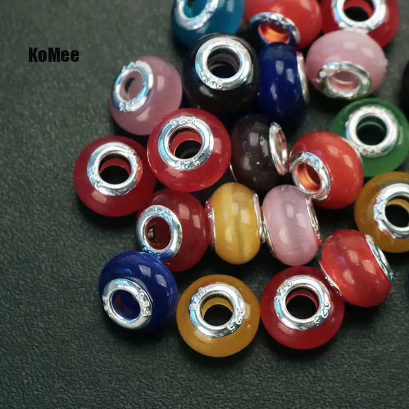 Wholesale 2000pcs/lot Random mixed color Opal Cat Eye Charms Big Hole Beads For Jewelry Making Bracelet DIY Beads 9x13mm