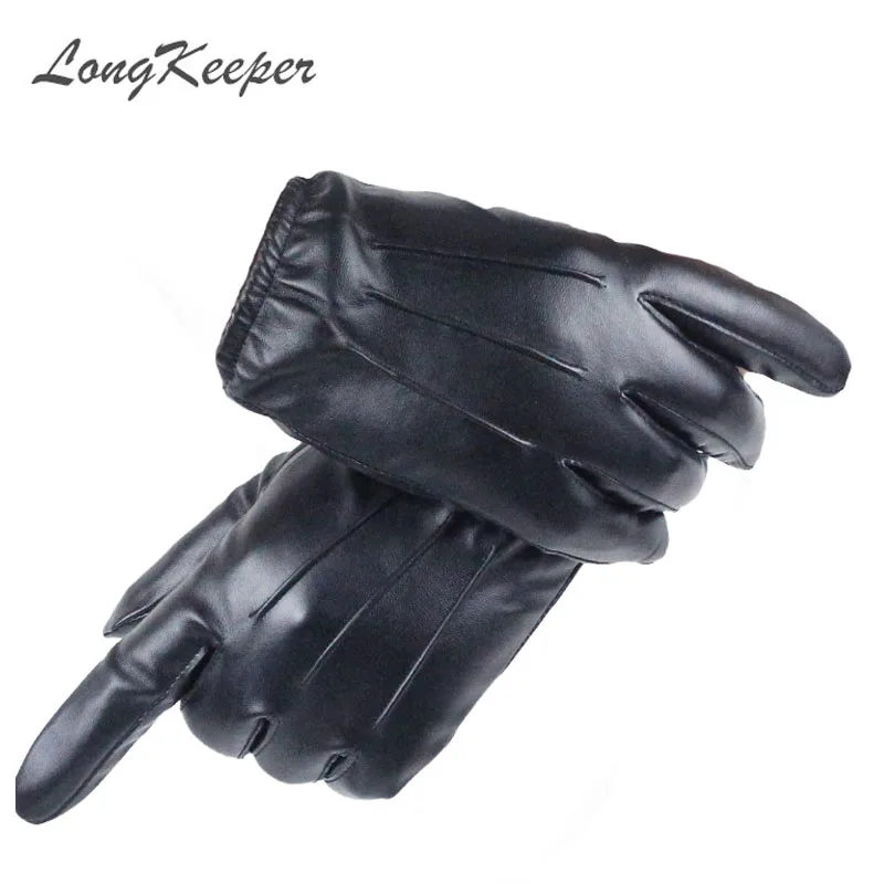 LongKeeper 2021 Hot Women\'s Full Finger Gloves Female PU Leather Driving Fashion Solid Winter Thick Warm For Men G243