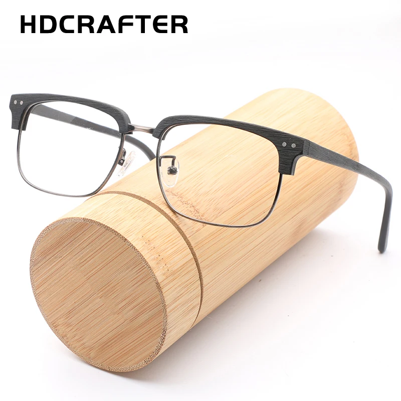 HDCRAFTER Vintage Optical Glasses Frame Wood Clear Glasses Natural Wooden Prescription Myopia/Hyperopia Eyeglasses Frames