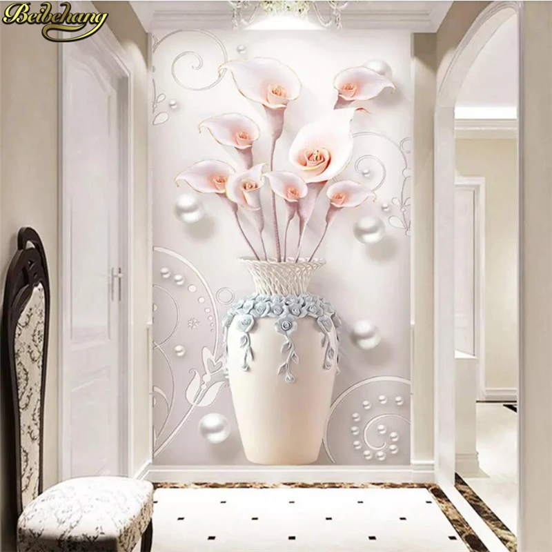 

beibehang custom European minimalist embossed vase porch Photo Mural Wallpaper Living Room TV Background Wall Murals wall paper