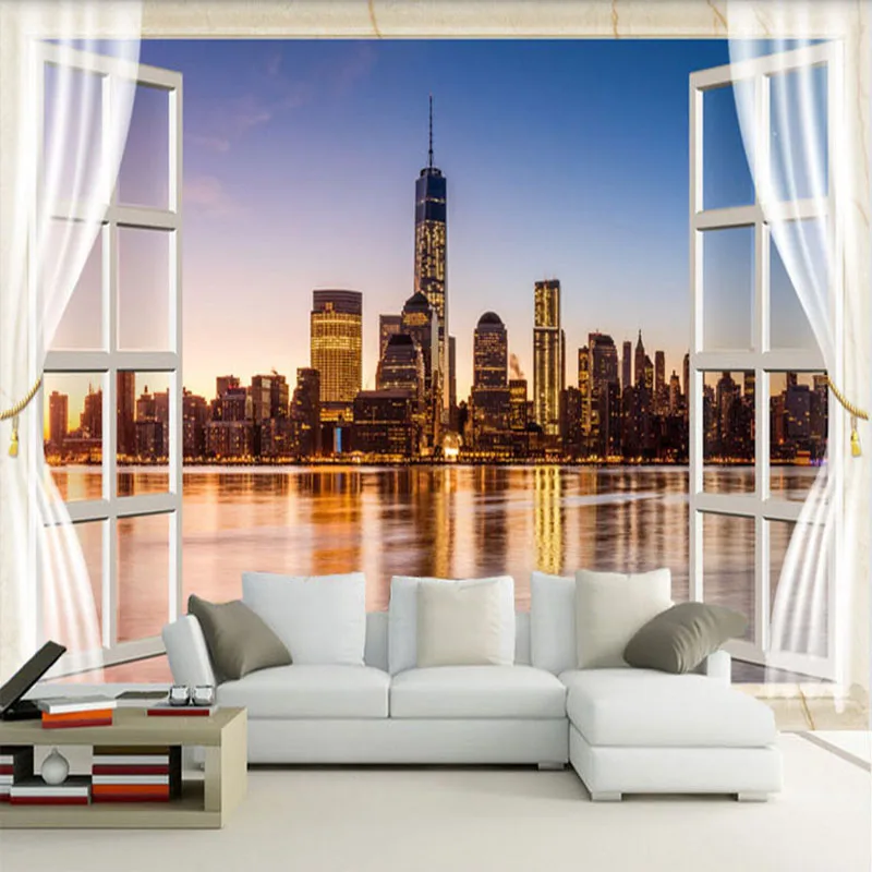 Modern New York City Night View Wall Cloth Photo Wallpaper For Living Room Safo Background Home Decor Waterproof 3D Wall Mural