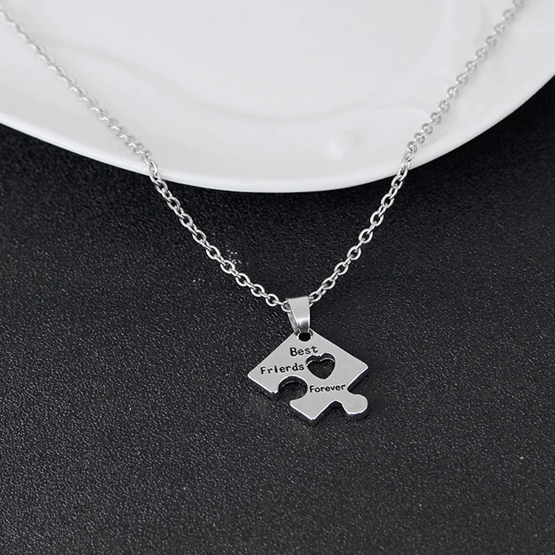 4 Pcs Best Friend Forever Necklace Puzzle Piece Jigsaw Necklace With Hearts Friendship Necklaces Jewelry Gifts