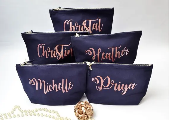 

personalize navy Bridesmaid Bags Maid of Honor Gift Bag Bridal Party Gift Bag Bride Makeup comestic Bags pouches party gifts