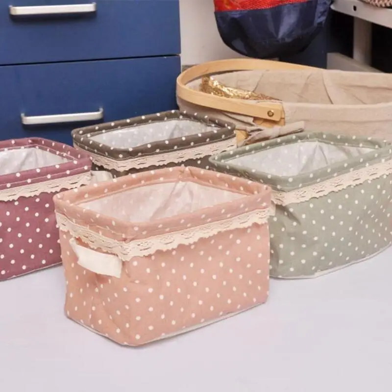 Makeup Cosmetic waterproof Storage Box Zakka Lace Storage Bag Organiser Foldable Container desktop debris Storage Basket AU471