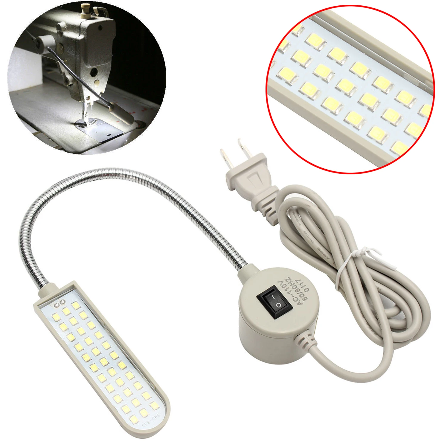 JX-LCLYL New 110V 33 LED Light Sewing Machine Gooseneck Lamp Light Magnetic Base + Plug