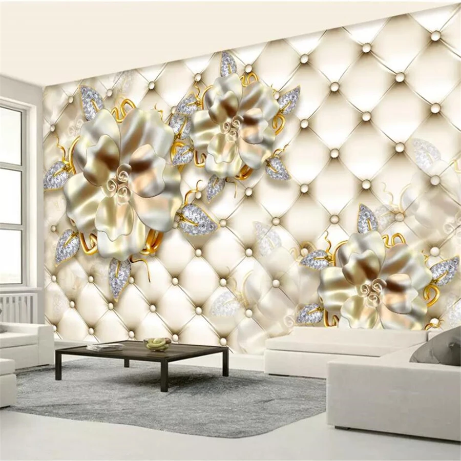 Beibehang papel de parede personalizado 3d foto mural dourado joia flor bolsa macia 3d luxo joias fundo tv papel de parede