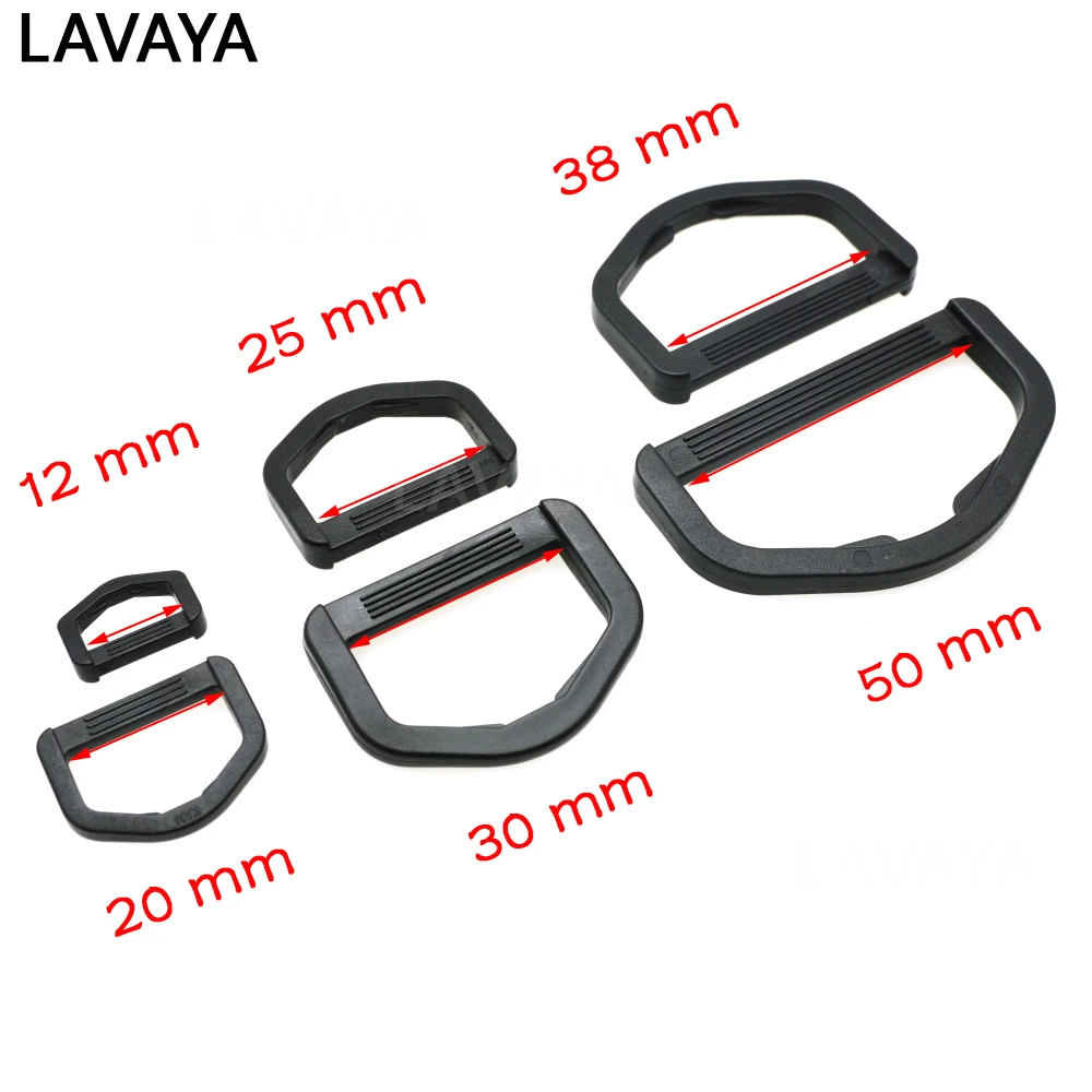 10pcs Plastic D-Ring Buckles For Hooks Backpack Straps Webbing Ring 12mm~50mm Black