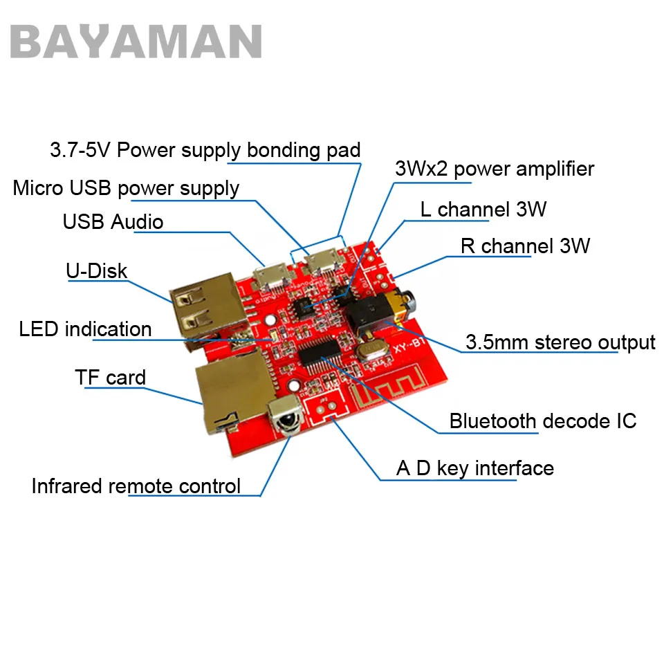 1pc Bluetooth MP3 Decoder Module Audio Receiver Board Car Speaker Amplifier Modified Bluetooth 4.1 for Multicopter Drones