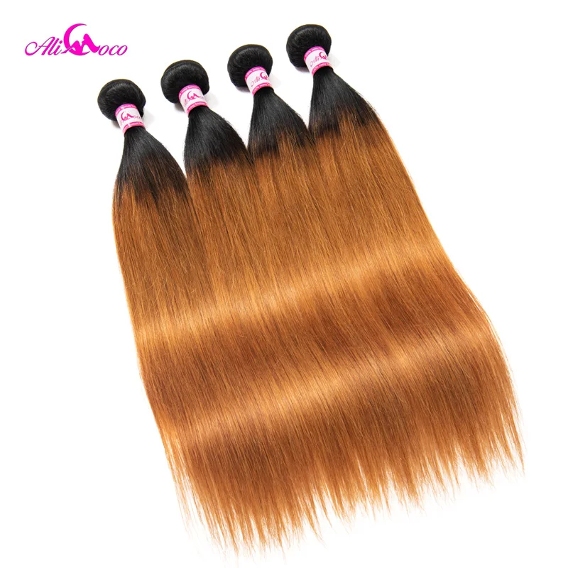Ali Coco Brazilian Straight Hair Bundles Color 1B/30 Human Hair Weaving 1/3/4 Bundles 8-28 Inch Remy Hair Bundles Deals