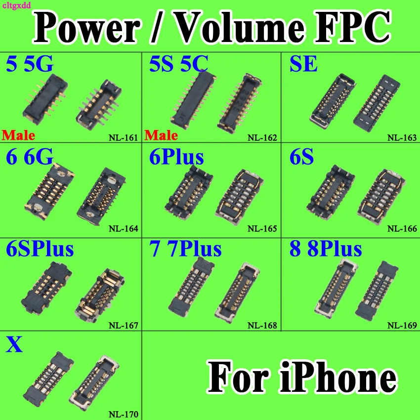 cltgxdd 1x Power on off volume button flex cable FPC connector plug for iPhone 5 5S 5C 6 6P 6S 6SP 7 7Plus 8 8Plus X on board