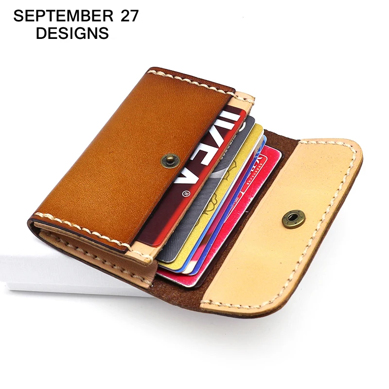 

Business Card Bag Genuine Leather Vintage Name ID Bus Card Haolder Cowhide Retro Small Wallet Mini Purses Credit Card Bag