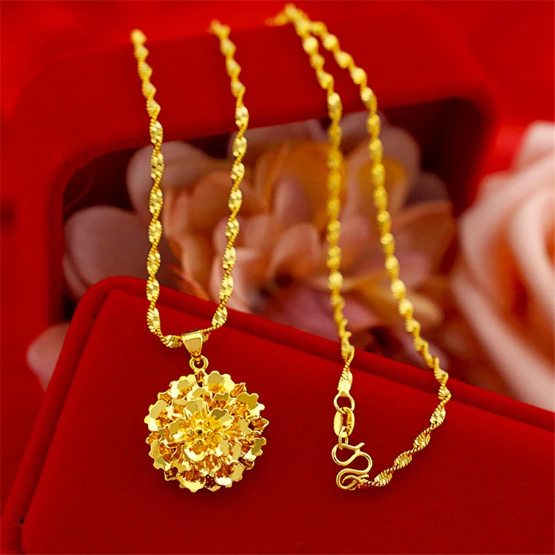 Gold Color Necklaces for Women Flower Pendant & Necklace Collier Choker Wedding Bridal Jewelry Accessories Bijoux