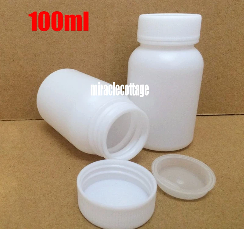 100pcs 100ml White Color HDPE Bottles, Samll Plastic Caspules Bottles,Wide Mouth Powder Bottles, Capsules Bottles